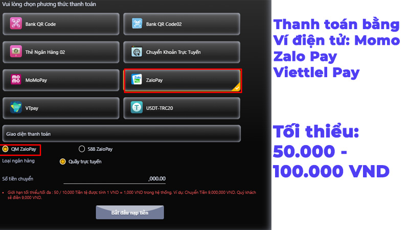 Nạp tiền FI88 bằng Zalo Pay