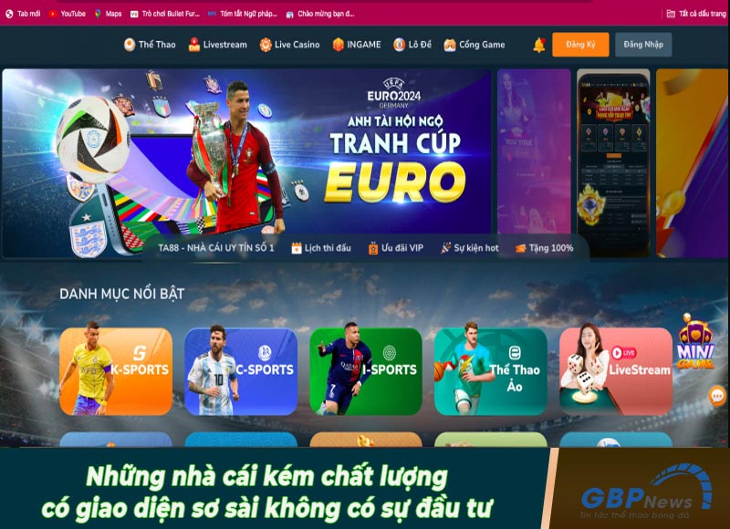 Giao diện tệ hại là dấu hiệu nhận biết trang cá cược bóng đá lừa đảo.