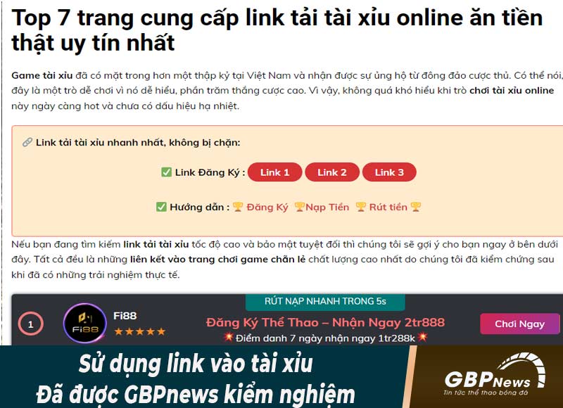 Gbpnews là trang tìm kiếm giới thiệu link vào tài xỉu uy tín cho bet thủ