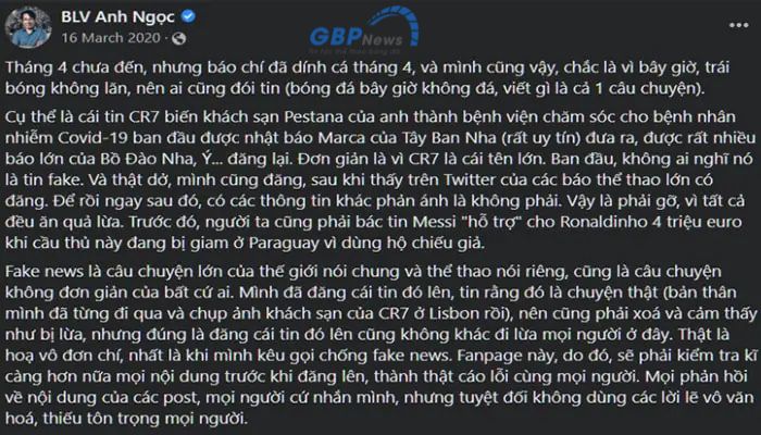 Nguồn gốc của tin chuẩn chưa anh đến từ nhà báo Trương Ngọc Anh